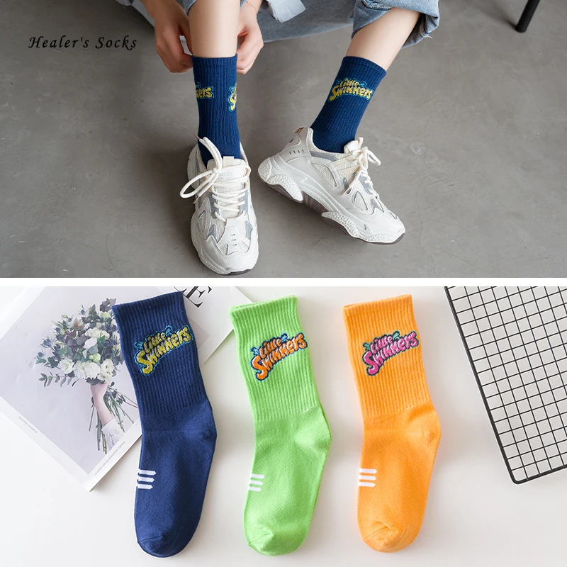

New Letter Sport Men and Women Socks Soft Cotton Happy Color Hip Hop Fashion Little Swinners Skateboard Funny Girls Sockings