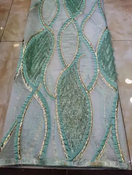 

African Lace Fabric 2020 High Quality French Lace 3D Sequins Lace Applique Fabric Lace green Color for Wedding Dress