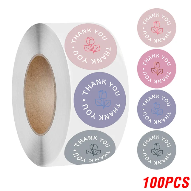 100-500pcs Thank You Sticker Envelope Seal Scrapbook Sticker Pink Heart Cute Round Sticker Stationery Label Stickers YH160-100pcs