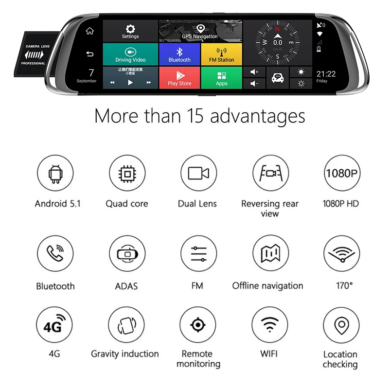 Автомобильный помощник Wi-Fi подключение 64G bluetooth FM онлайн музыка обратное изображение SD карта мониторинг парковки wechat доступ