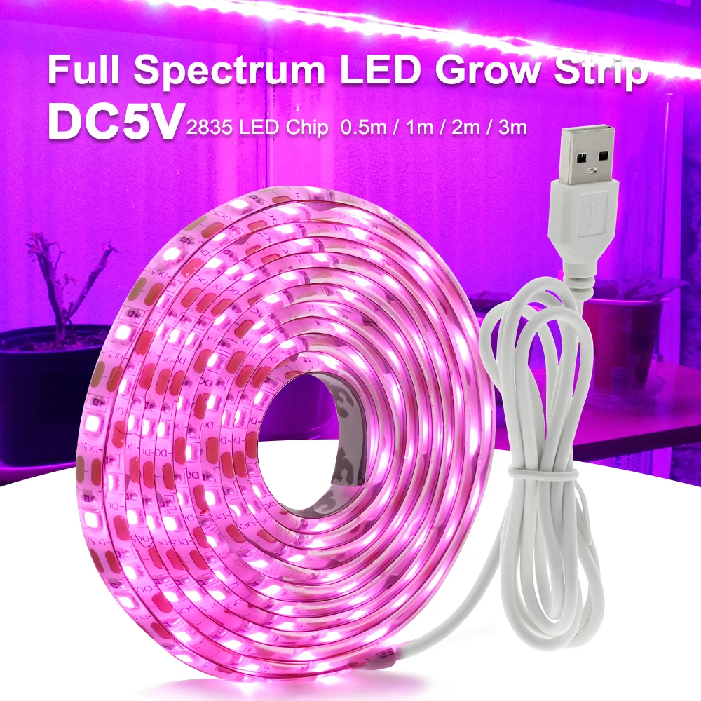DC5V USB Full Spectrum LED Grow Lamp USB Plant Strip SMD2835 0.5M 1M 2M 3M Waterproof Lights for Indoor Plant Flower Seedling