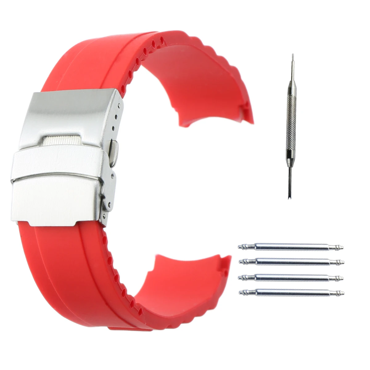 Silicone sports curved strap- black, white, orange, dark blue, brown and red, size 22mm, 24mm - Цвет ремешка: red