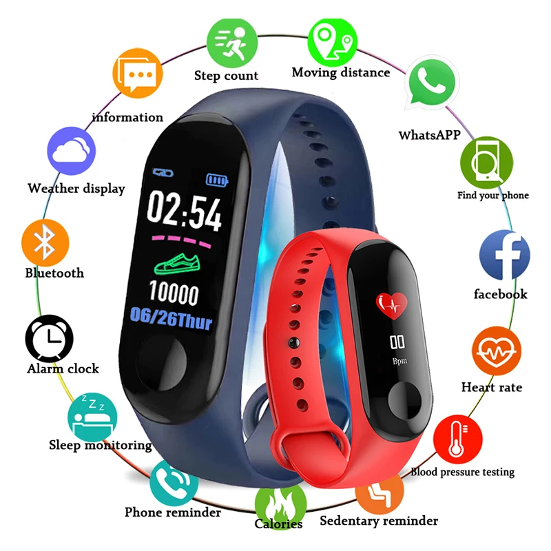 

M3 Smart Bracelet Color Touch Screen Fitness Wristband Activity Tracker Blood Pressure Heart Rate Monitor Smart Wrist Band