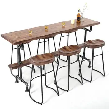 

High Foot Table, Nordic Solid Wood Against The Wall, Simple Bar, Table And Chair Combination, Family Balcony, Personalized Bar,