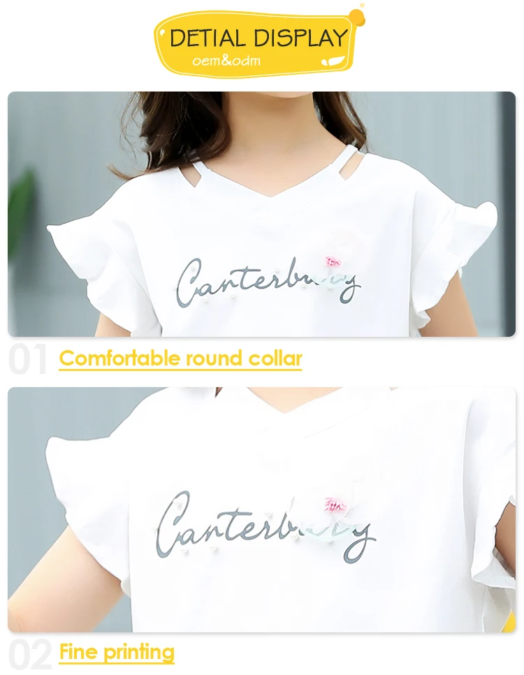 Summer Kids Girls 2 Piece 5-14 Year Old Girl Outfits Puff Sleeve T-shirt Two Piece Denim Short Girls Clothing Set