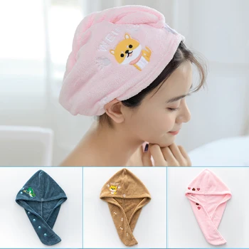 

Plus Size Hair Towel Wrap Turban Microfiber Drying Bath Shower Head Towel with Buttons Quick Dry Hat Wrapped Bath Cap SK