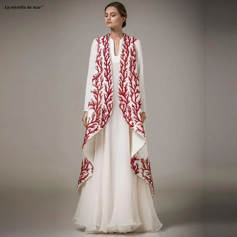 Robe de soiree новые шифоновые вышитые кристалл с длинным рукавом цвета слоновой кости элегантные Дубай мусульманские Вечерние платья Длинные abiye gece elbisesi - Цвет: Слоновая кость
