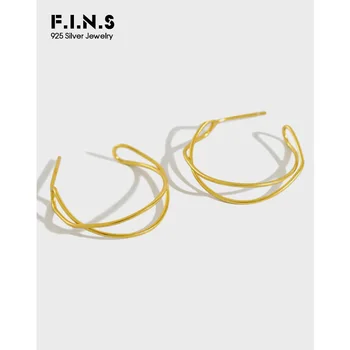

F.I.N.S Korean Earrings 2019 Hollow Hoop Earrings 925 Sterling Silver Crossed Gold Color Earrings Fashion Jewelry Female Costume