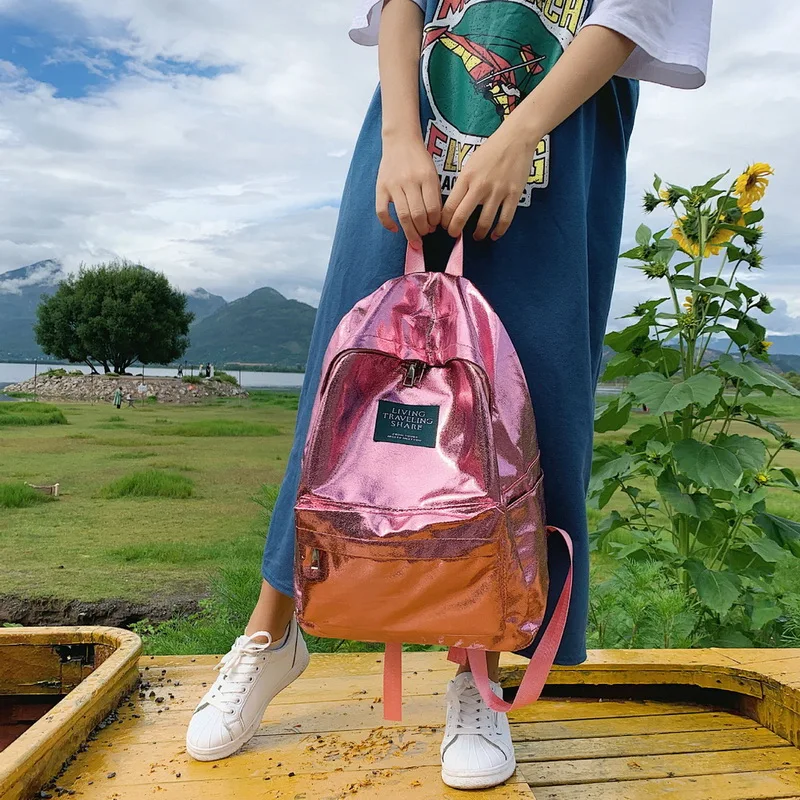 Лазерный рюкзак повседневные дорожные сумки через плечо для женщин и девочек из