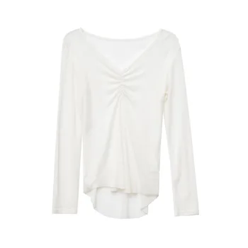 

2020 New Ladies Slim Fit Solid V-Neck Long Sleeve T-Shirt gray