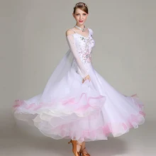 Белый для участия в конкурсах бального танца, платье с бахромой Одежда для танцев бальное платье, для вальса платье костюмы для румбы занятий бальными танцами платье фокстрот