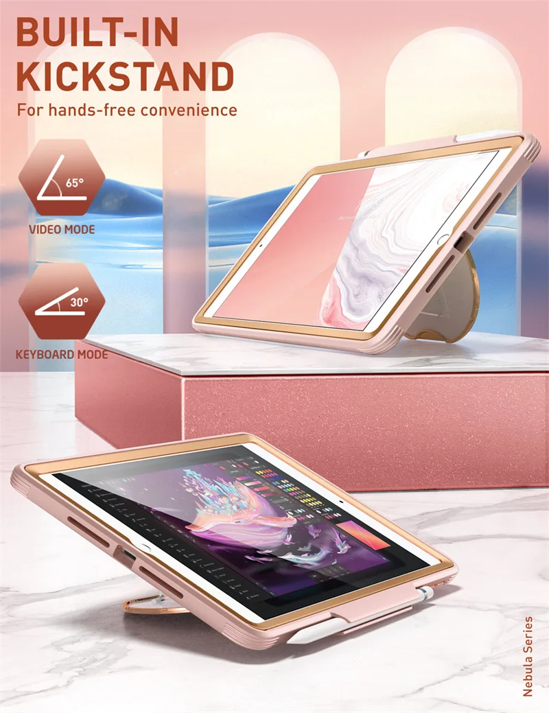 CLAYCO Nebula Case For iPad 10.2 Case (2021/2020/2019) With Built-in Screen Protector Full Body Heavy Duty Protective Case