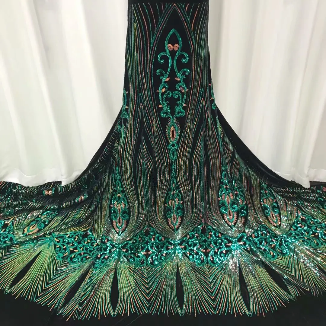 

Green Nigeria Lace Fabric 2022 Latest High Quality Lace Embroidery Tulle African Sequin Lace Fabric J4428