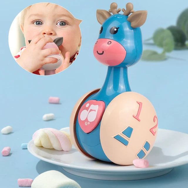 Sliding Deer Baby Tumbler Rattle Learning Education Toys Newborn Teether Infant Hand Bell Mobile Press Squeaky Roly-Poly Toys 2