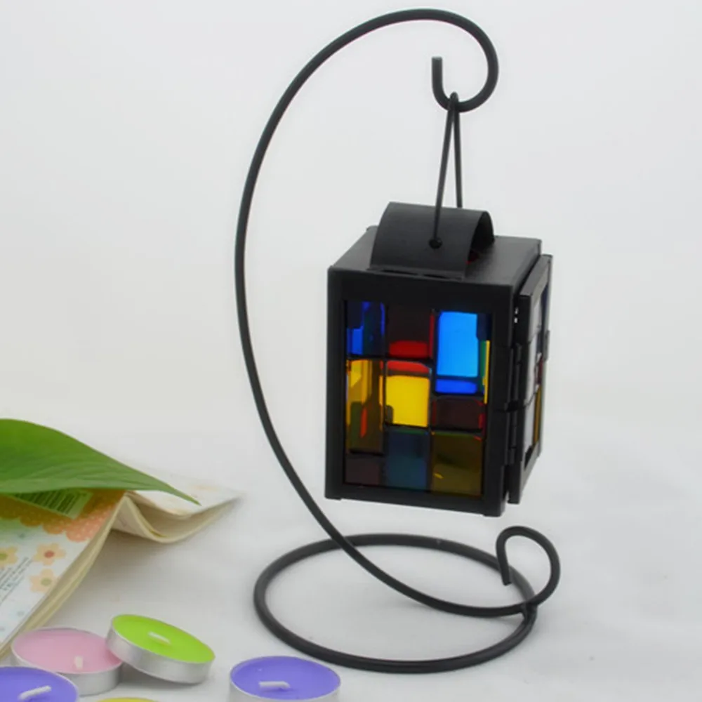 A Square glass Марокканский стиль металлический подсвечник подставка для Свечей Подвесной Фонарь Свадебный декор винтажные подсвечники домашний декор - Цвет: A Square glass