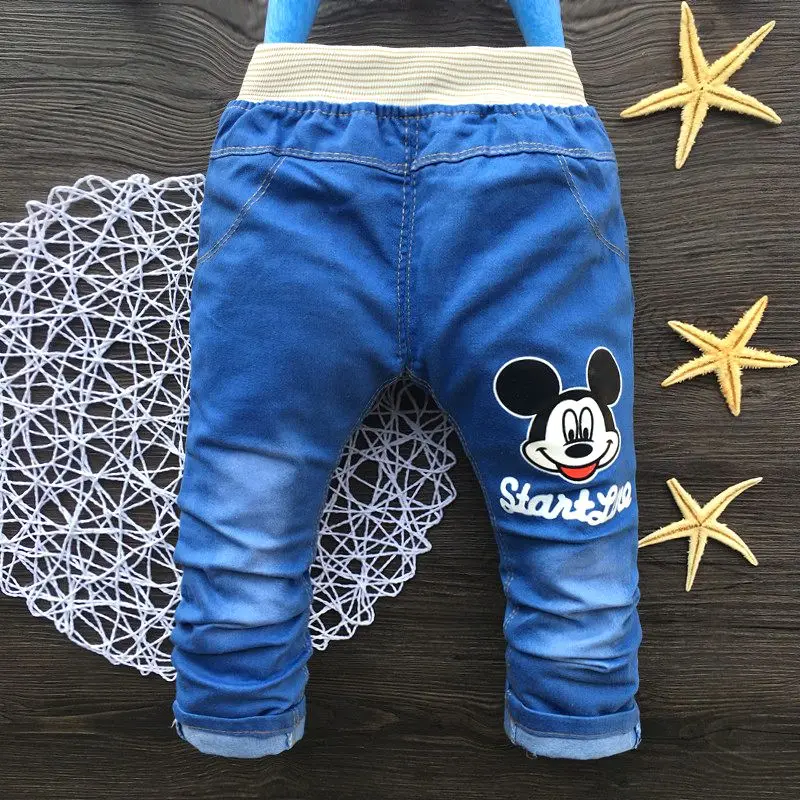 Cartoon Baby Boy Clothes Denim Pants Elastic Waist Casual Printed Toddler Pants Girls Trousers Children's Jeans for 2-4T Unisex