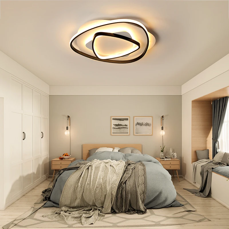 

Modern LED Chandeliers Lighting for Bedroom Indoor Black White Lights with Remote Control Dining Room Home Ceiling Chandelier