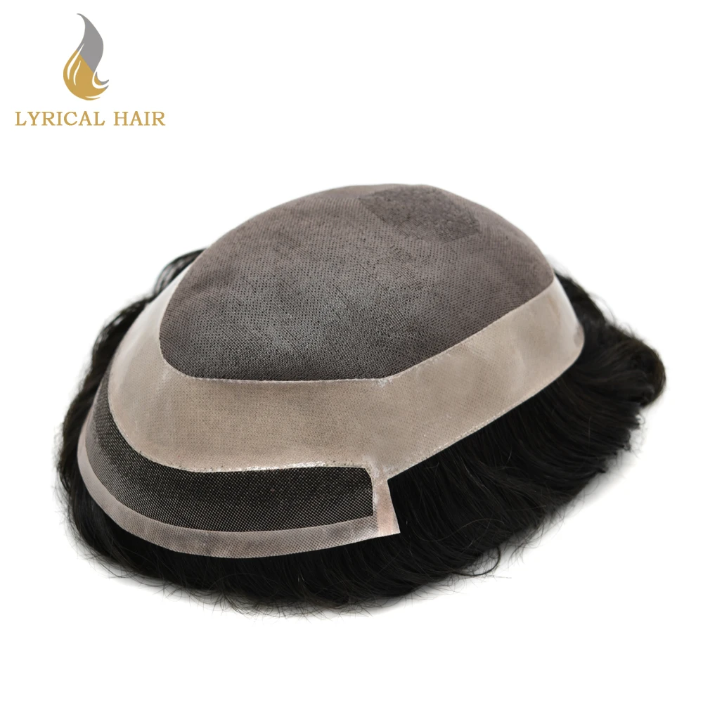 Черные человеческие волосы система тонких моно Мужской s Toupee сварной кружевной