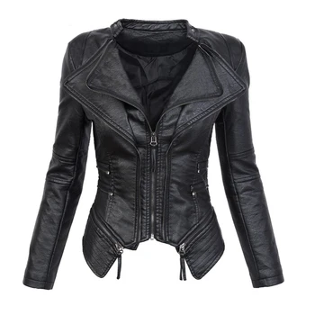 

Hip Hop PU Leather Jacket Plus Size Leather Jacket Women Autumn Winter Motorcycle Hooded Black Faux Long Sleeve PU Leather Coat
