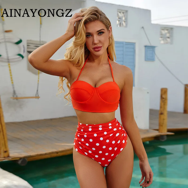 Sexy Bikinis High Waist Swimwear Female Detachable Sling Hard Pack Tube Top Bathing Suit Fashion Polka Dot Print Swimsuit 2020 Sexy Bikinis High Waist Swimwear Female Detachable Sling Hard Pack Tube Top Bathing Suit Fashion Polka Dot Print Swimsuit 2020