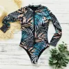 One Piece Swimsuit 2022 New Sexy Long Sleeve Swimwear Women Print Bathing Suit Beach Wear Back Cut Swimming Suits Monokini ► Photo 1/6