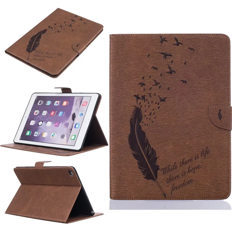 Для iPad Air 1 Чехол iPad 2013 A1474 A1475 A1476 чехол Funda ультра тонкий PU кожаный чехол с рисунком пера для iPad Air 2013 9,7 дюймов - Цвет: brown