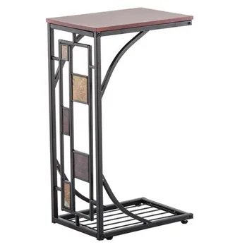 

1PC Coffee Table Tea Desk Side Table End Console Table Magazine Rack Iron Side Table Coffee Table Brown Home Decorate Suitable