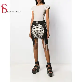 

DS Irregular Short Skirt Summer Women Dark Black Three-dimensional Pocket Multi-level Contrast Color Drawstring Strappy Skirt