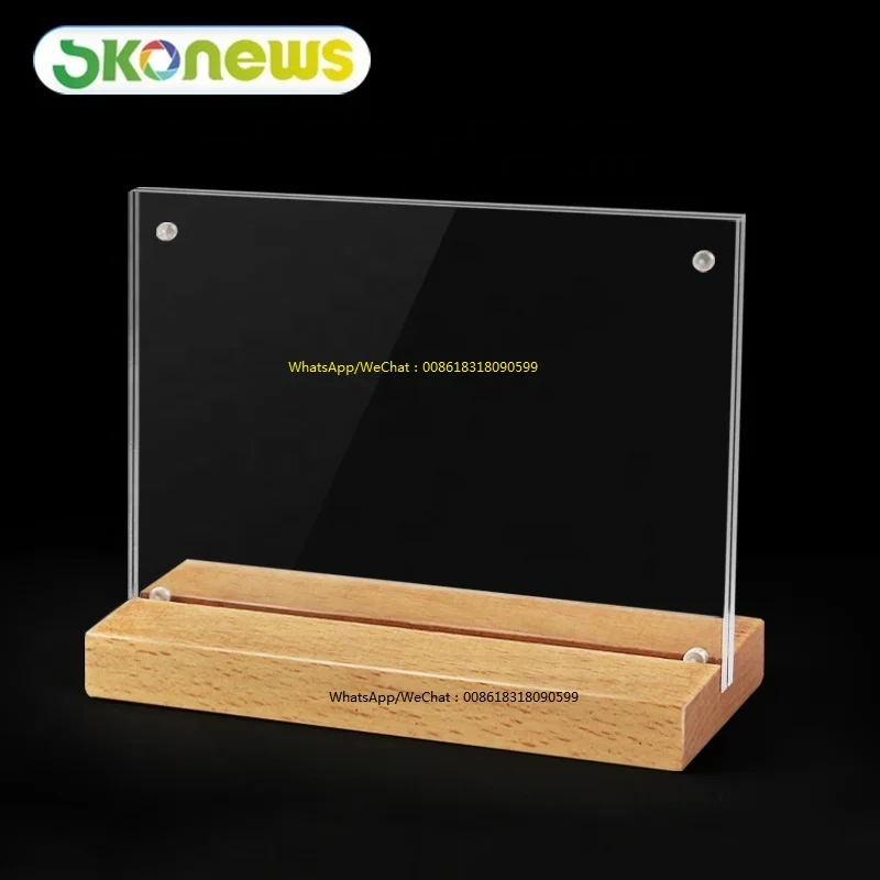 A3_A4_A5_A6_retail_sign_holder_t_shape_acrylic_price_sign_wood_menu_holder