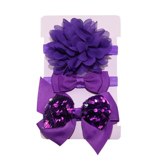 New 3pcs/lot Sequin Felt Bow Lotus Flower Elastic Headbands Kids Photography Props Baby Girls Cute Headwear Christmas Gift Sets 38