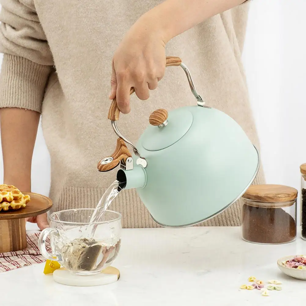 Stainless Steel Whistling Tea Kettle Matte Stovetops Enamel Food Grade Teapot with Heat-proof Handle for Gas Induction Cookers