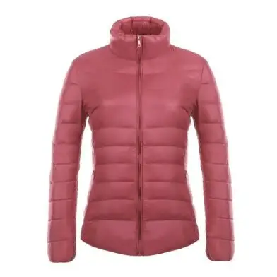 Зимний женский ультра легкий пуховик% 95 белый пуховик с капюшоном куртки с длинным рукавом теплое пальто парка Женская Однотонная легкая одежда - Цвет: Розовый