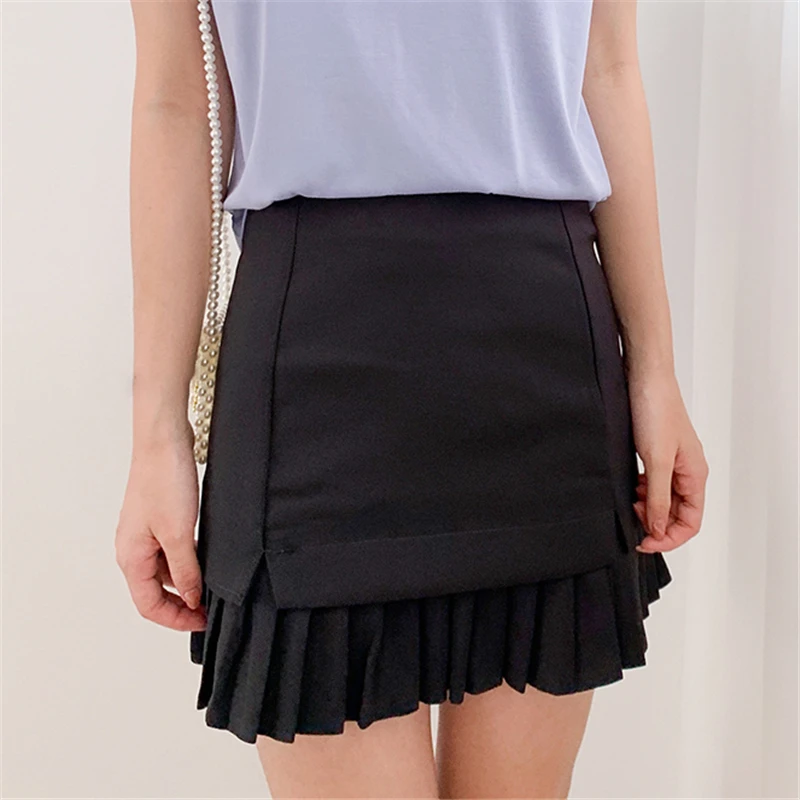 

Летняя Повседневная Женская однотонная плиссированная мини-юбка трапециевидной формы с высокой талией, женские офисные юбки выше колена Kawaii