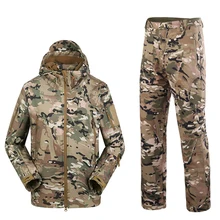 TAD тактическая Мужская армейская охотничья походная рыболовная исследуемая одежда камуфляжная Акула кожа Военная водонепроницаемая куртка с капюшоном+ брюки