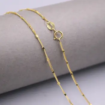 شراءريال 18K الذهب الأصفر سلسلة للنساء الإناث 1.1 مللي متر مربع حبة مع طوق للزينة سلسلة قلادة 42 سنتيمتر طول Au750