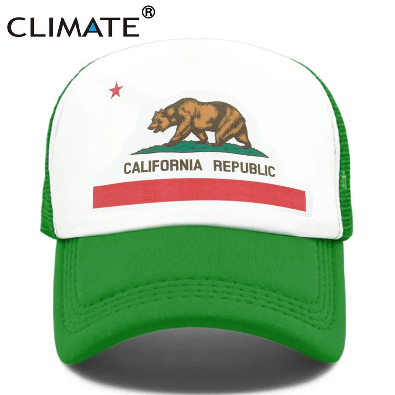 CLIMATE California, Кепка для водителя грузовика, мужская, медведь, флаг California, флаг, кепка s, женская, забавная, хип-хоп кепка, бейсбольная кепка, крутая, летняя, сетчатая Кепка - Цвет: Green Cap