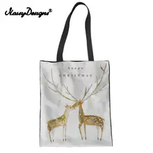 Модная Экологичная Холщовая Сумка для покупок для женщин, Рождественская сумка с принтом лося, многоразовые сумки на плечо, Повседневная Большая Льняная сумка для женщин