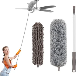 Microfiber Duster With Extension Pole Stainless Steel Reusable Bendable Duster Sets Washable Lightweight Dusters For Cleaning