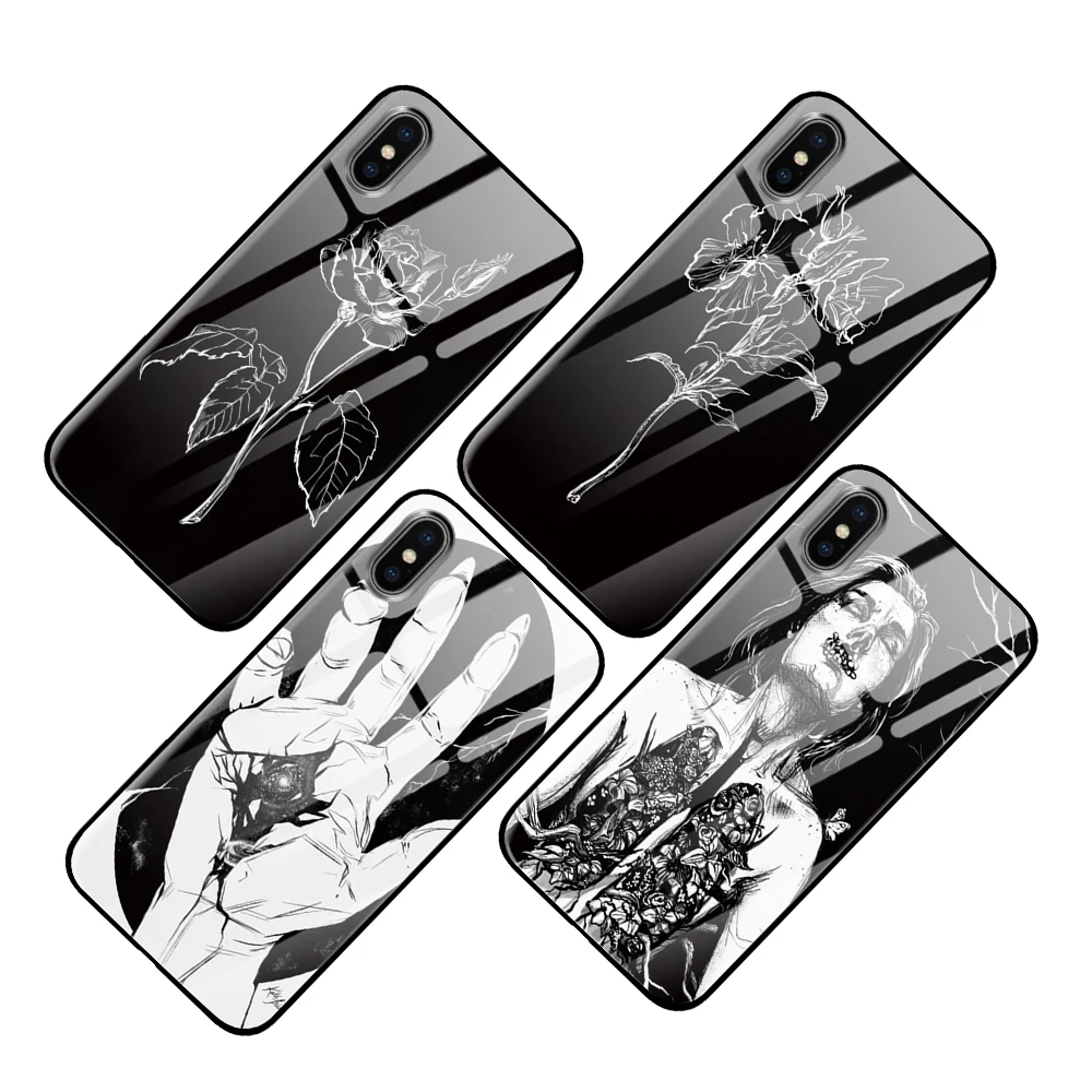 Роскошный чехол из закаленного стекла черного и белого цветов для iPhone 5 5S 6 6s 7 8 Plus X XS XR 11 Pro Max