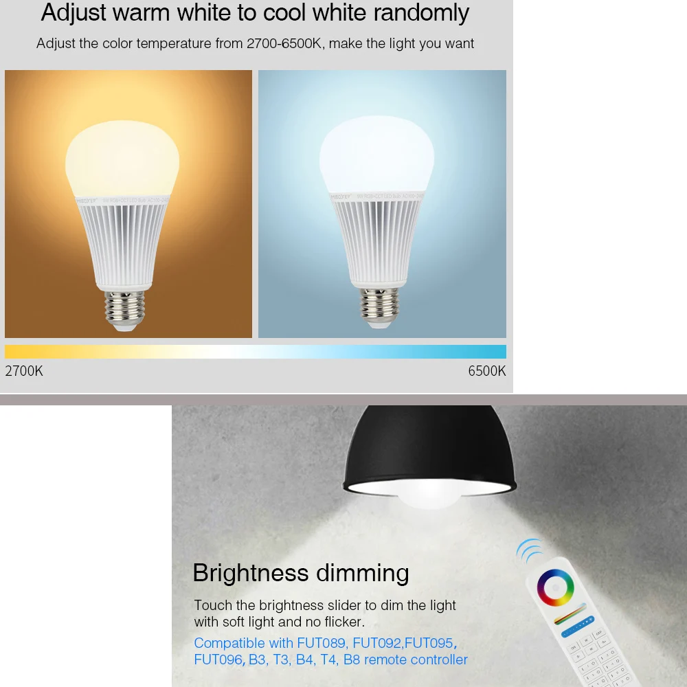 Miboxer 9W RGB+CCT LED Bulb FUT012 E27 light AC100~240V Smart led lamp 2.4G Remote /APP Control