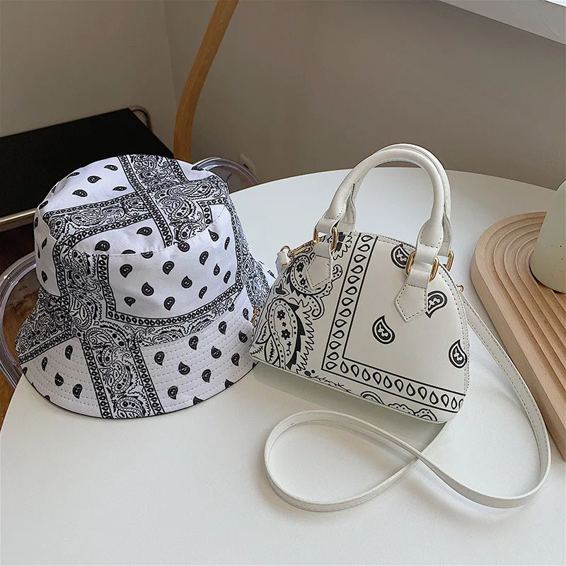 Fashion PU Leather Small Crossbody Shoulder Bag For Women Luxury Handbags Ladies Cashew Flower Fisherman's Hats and Handkerchief crossbody bag women handbags pu crossbody bag