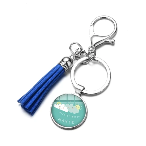 SIAN Charm Super Papy Mamie брелок с кистями я Un Super Papy Печатный дедушка бабушка стеклянный кулон красочные брелки-цепочки - Цвет: Style 21
