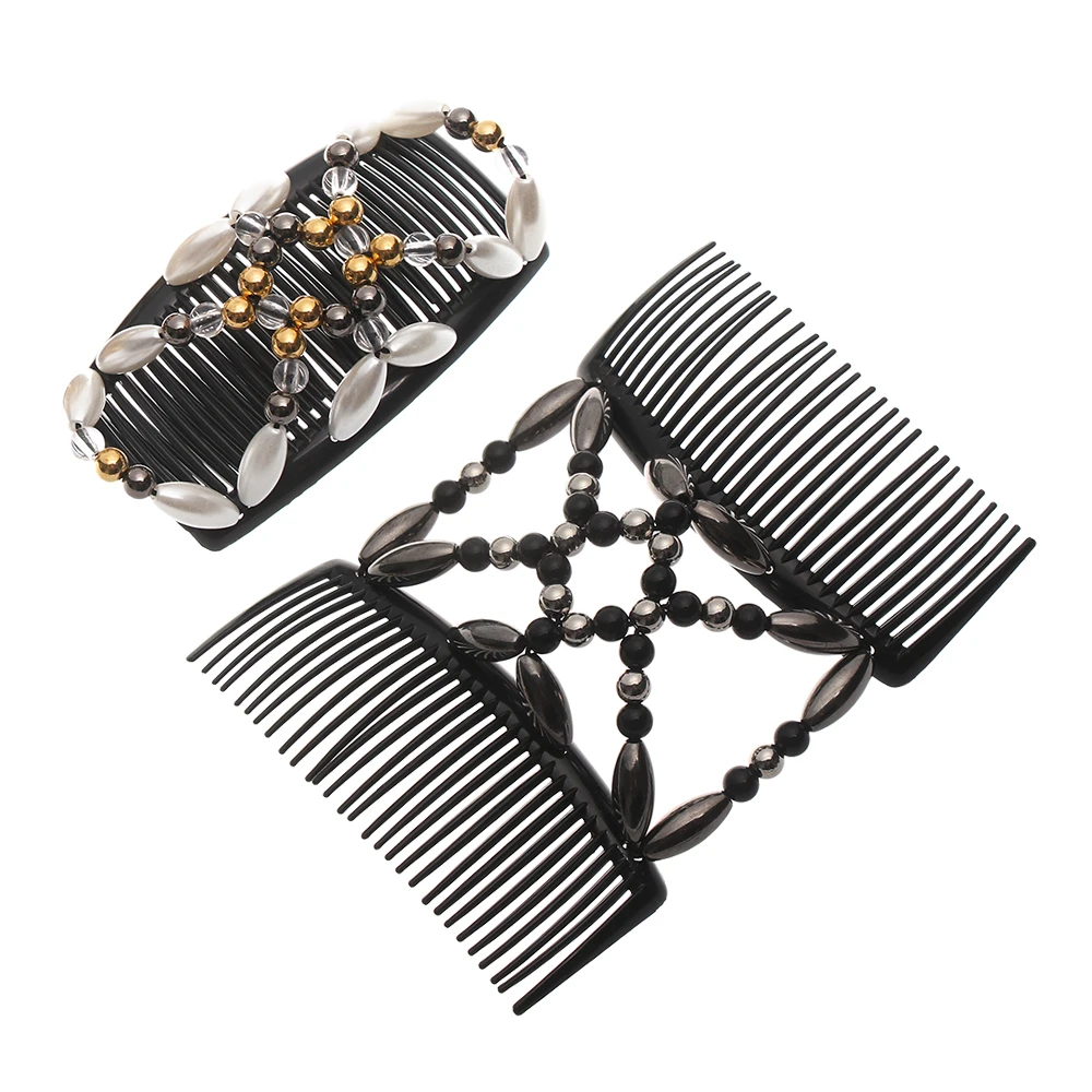 Женская эластичная заколка для волос 1 шт. двойная расческа ручной работы с