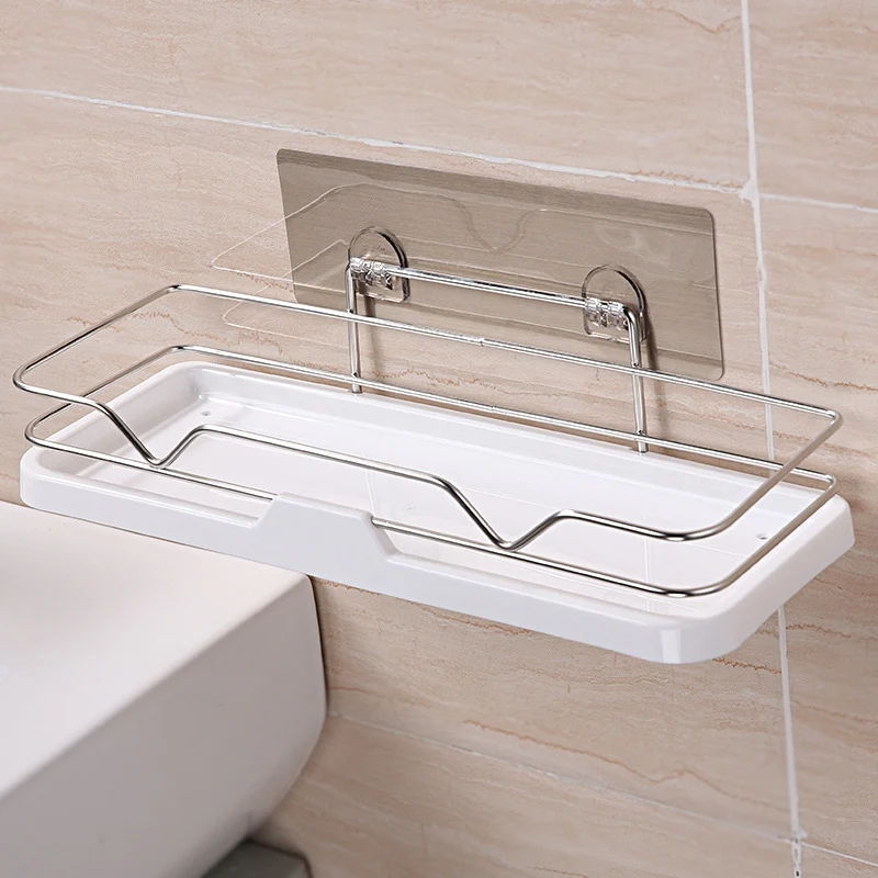 Suction Cup Stainless Steel Drain Rack Bathroom Storage Shelf Punch-Free Kitchen Bathroom Toilet Wall Hanging Storage Rack
