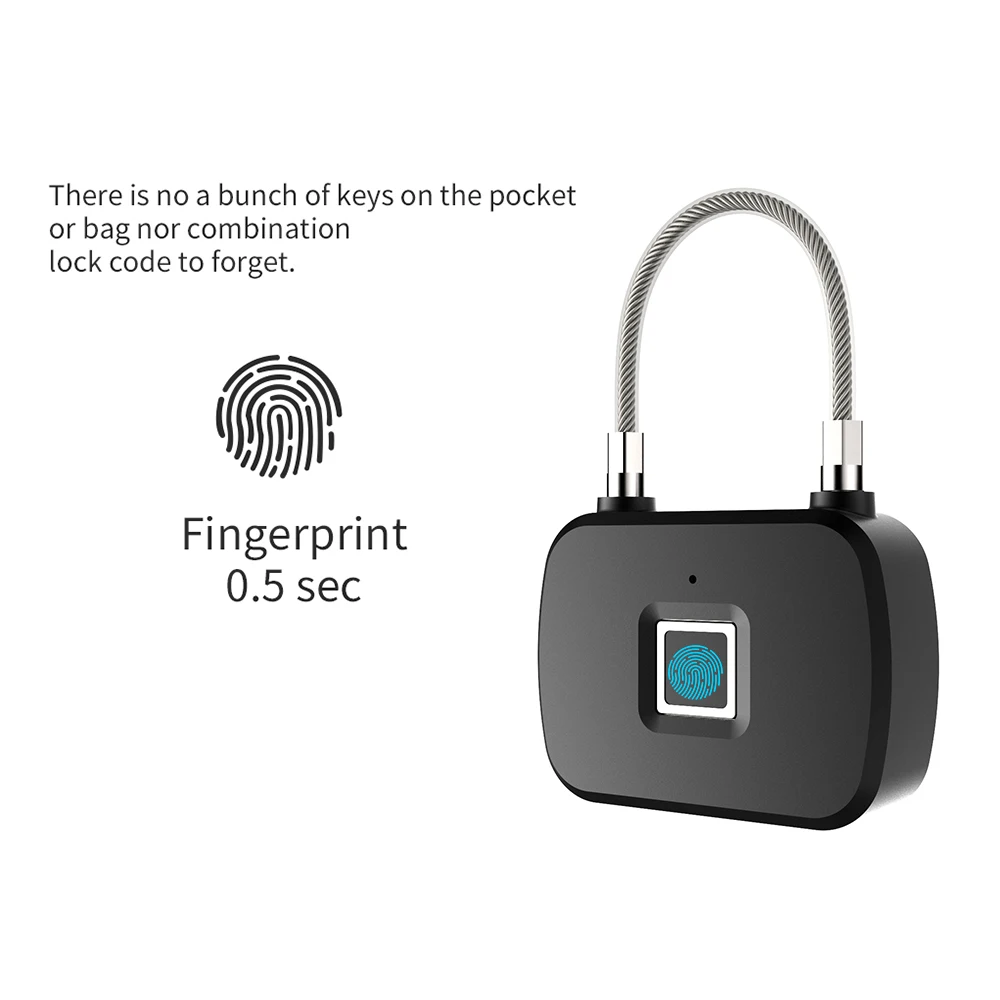 

Keyless Door Lock Fingerprint Smart Padlock Quick Unlock Zinc alloy Metal Self Developing Chip