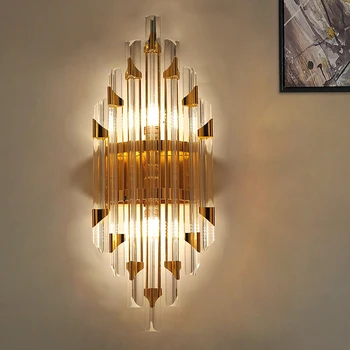 

Jmzm LED Gold Crystal Modern Wall Lamp Living room Background Wall Hotel Aisle Simple Bedroom Bedside Wall light