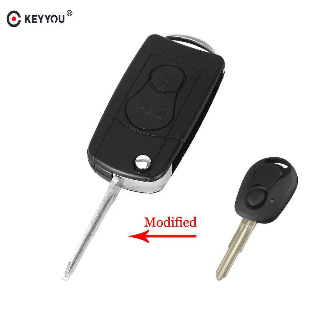 

KEYYOU Modified 2 Buttons Flip Folding Remote Car Key Case Fob Shell For Ssangyong Actyon SUV Kyron Auto Key Case Cover