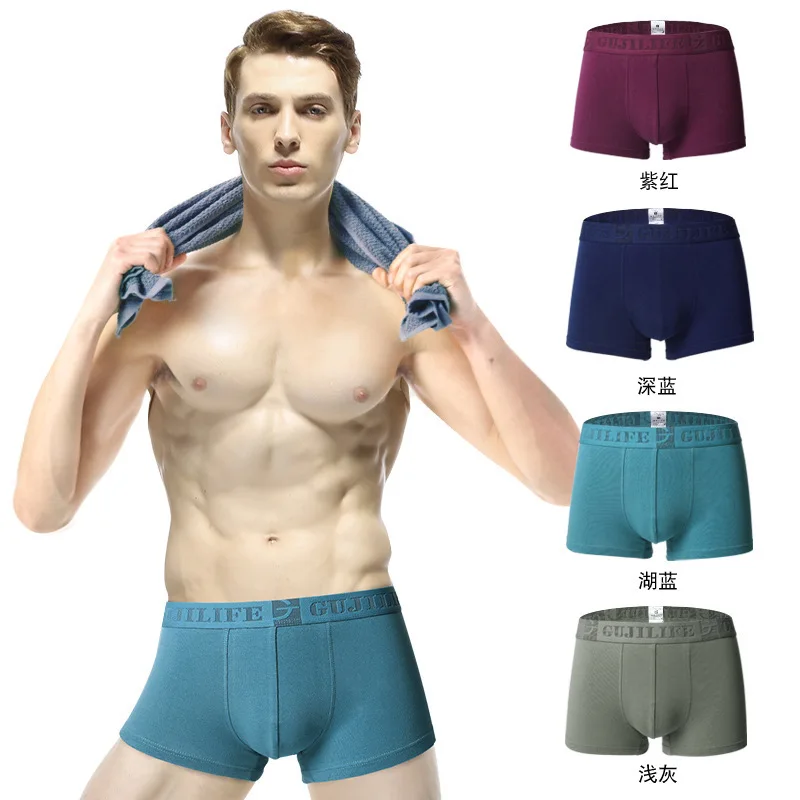 Boxer men's underwear men's cotton underwear men's pure men's underwear boxer shorts cotton solid sexy men underwear 4pcs cuecas - Цвет: D-01