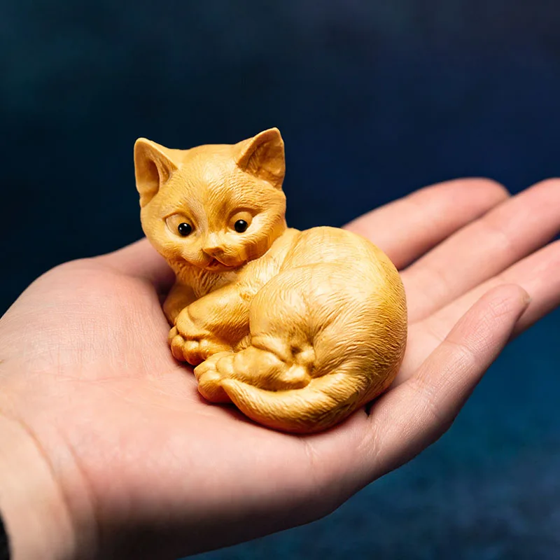 8 см статуя счастливого кота милая деревянная Декор для дома с изображением