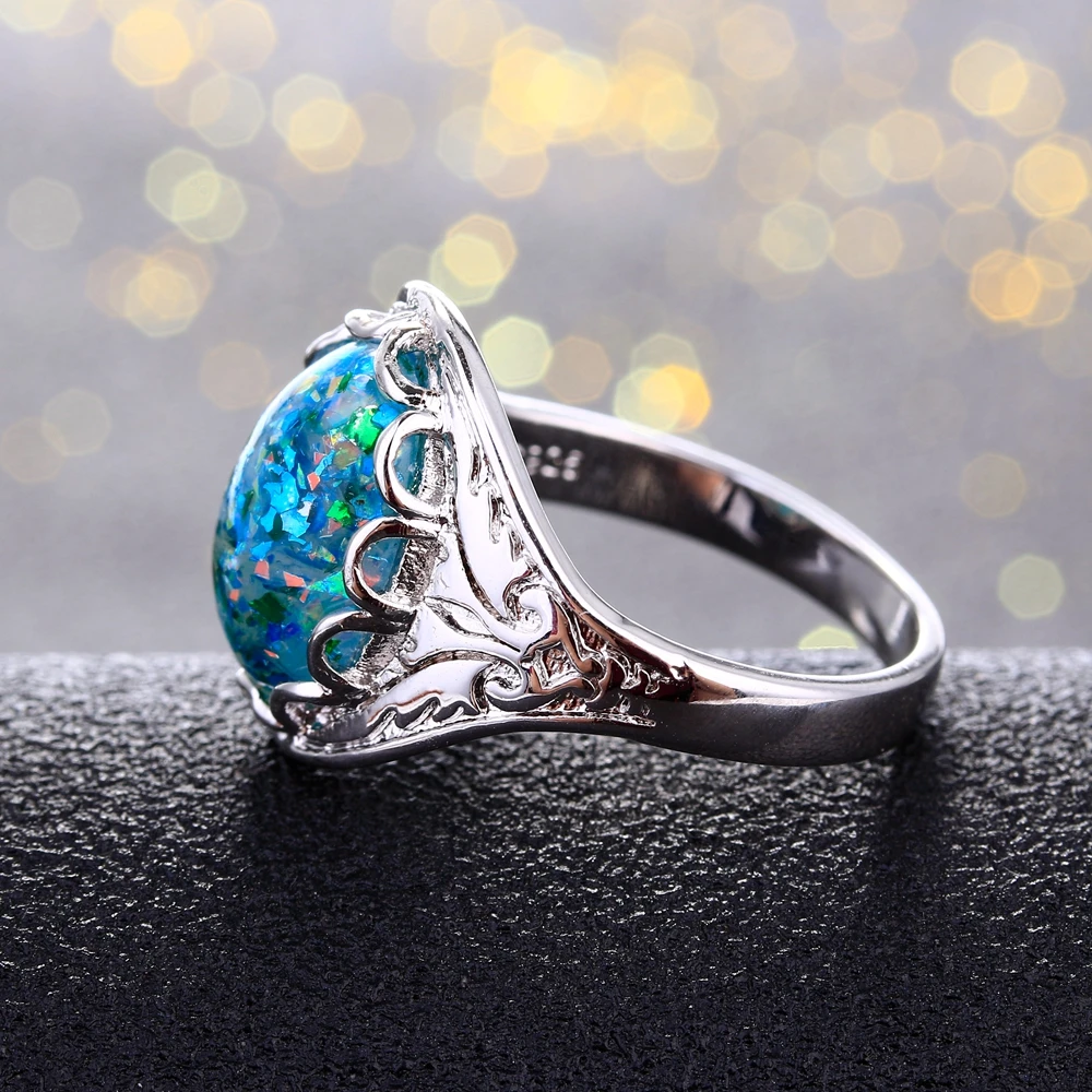 Opal Rings 925 Silver Jewelry Ring Fancy Party Anniversary Gift Women 10x14MM Bezel Setting Stones Size 6-10 silver ring silver rings